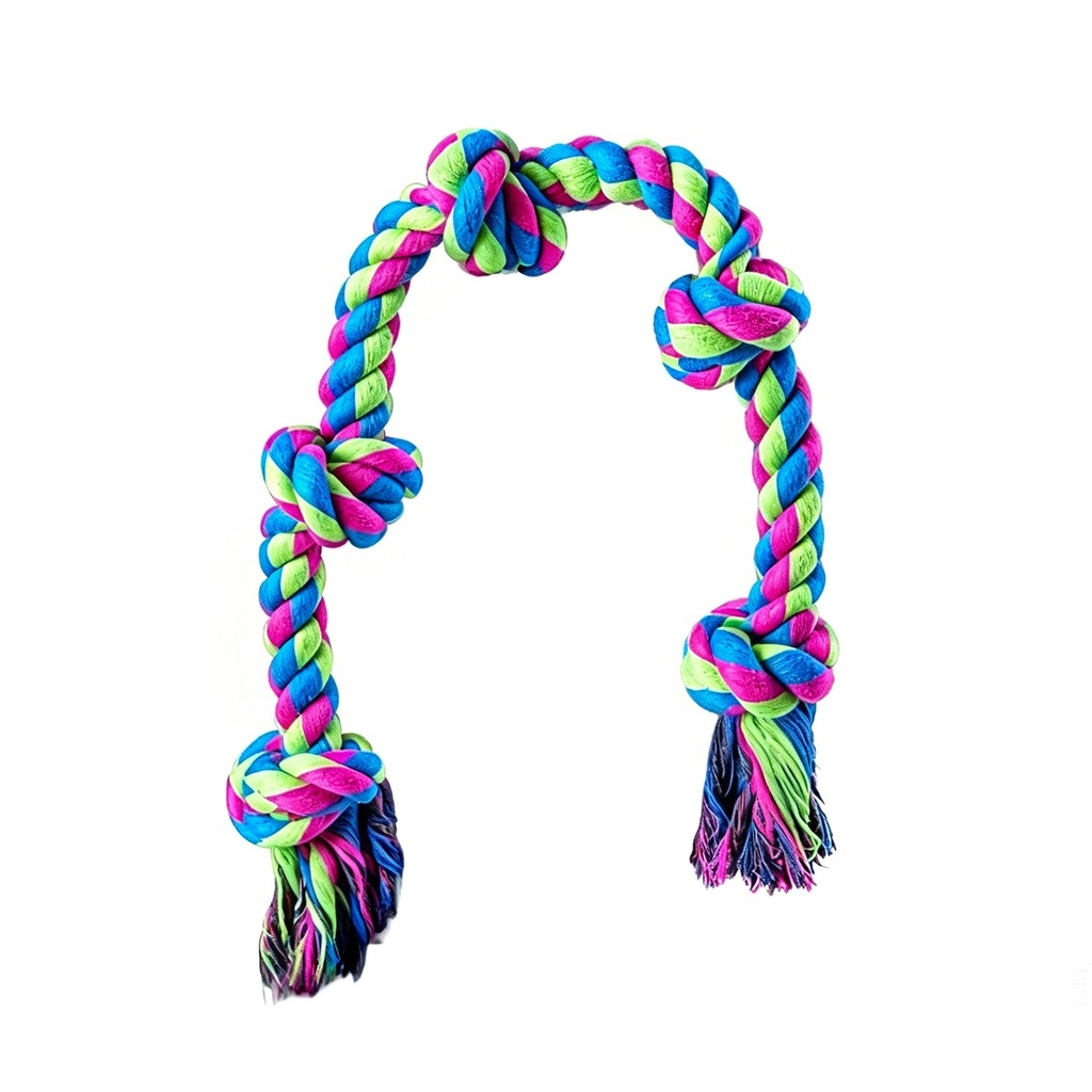 Pink Green Blue Dog Bite Resistant 5-Knot Cotton Rope Toy